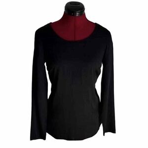 INTIMISSIMI SILK Black Long Sleeve Scoop Neck Top Minimalist Blouse Shirt